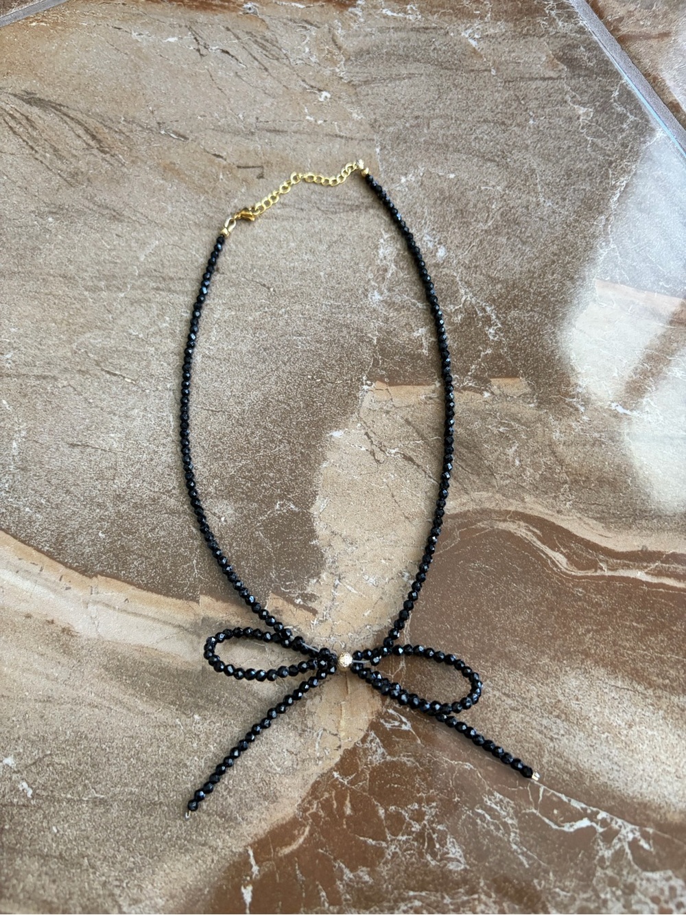 Elegant Black Beaded Bow Necklace - Women Jewelry